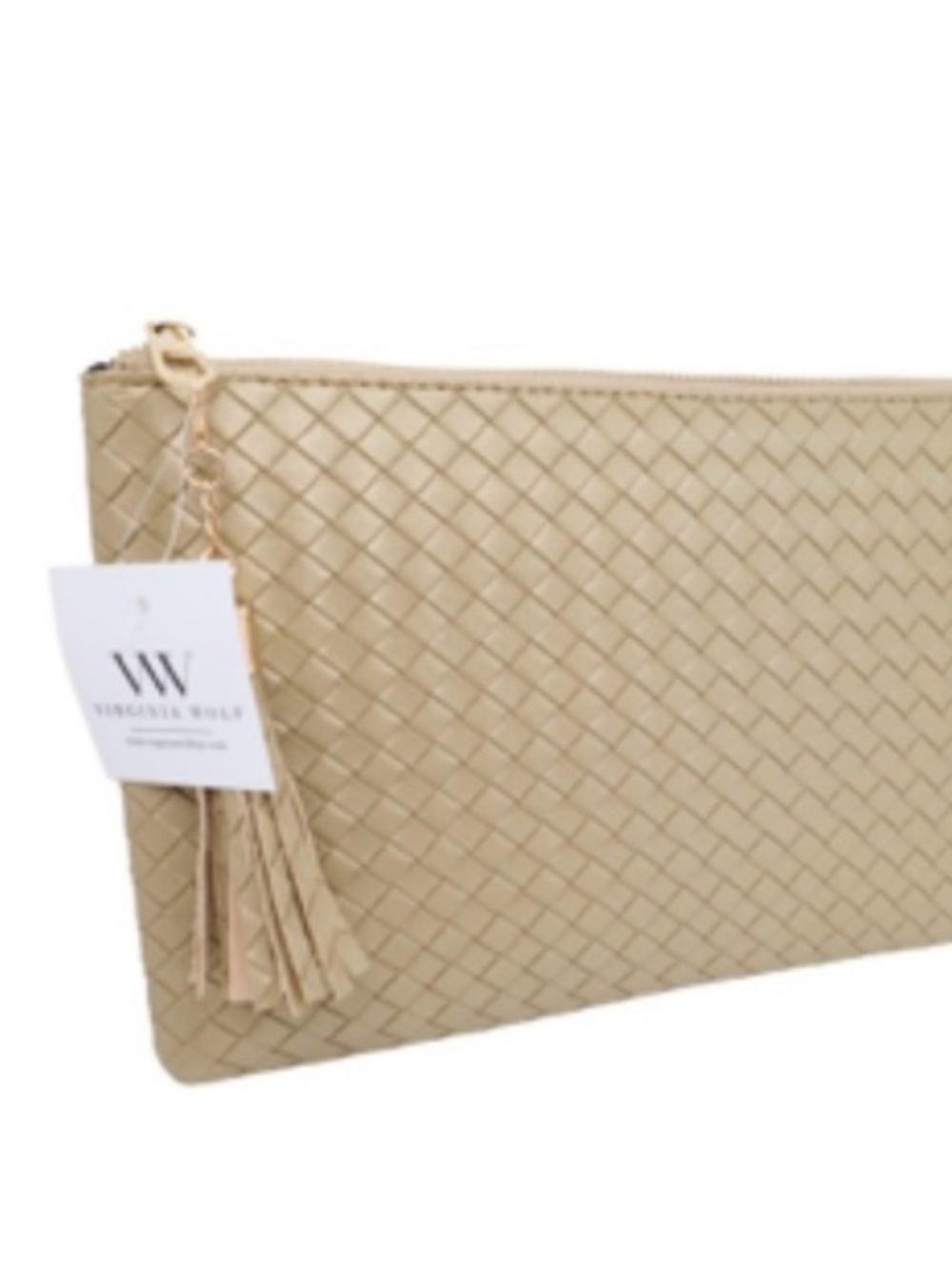 NWT Mimi Woven Metallic Vegan Leather Gold Clutch with Tassel - Picture 8 of 9